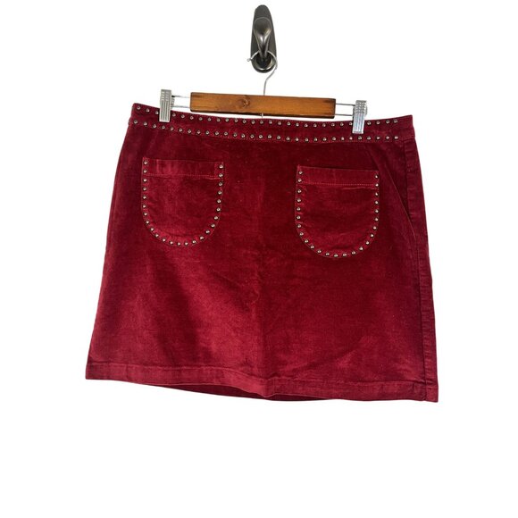 Mossimo Dresses & Skirts - Retro Studded Velvet Mini Skirt 14 Burgundy Y2K Chic Grunge Punk Skater Festive